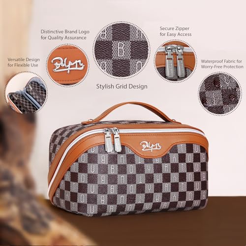 BOYATU Travel Makeup Bag Organizer Cosmetic Bag: 3 Pcs Set Make up Bags for Women with Handle - Waterproof Vegan Leather Toiletry Bags Travel Essentials Pouch with Compartments (H-01-Brown) - Image 4