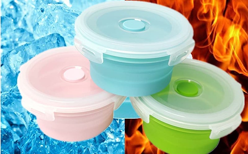trrcylp 3Pack Collapsible Silicone Food Storage Containers with Lid 40OZ Foldable Lunch Bowl for Microwave Freezer Dishwasher Safe (500ml) - Image 4