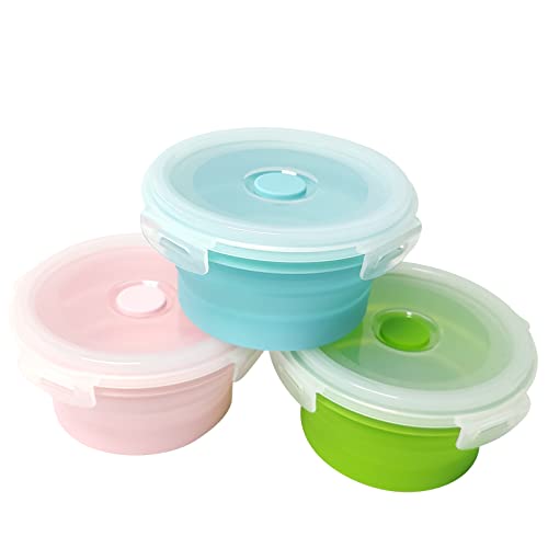 trrcylp 3Pack Collapsible Silicone Food Storage Containers with Lid 40OZ Foldable Lunch Bowl for Microwave Freezer Dishwasher Safe (500ml) - Image 1