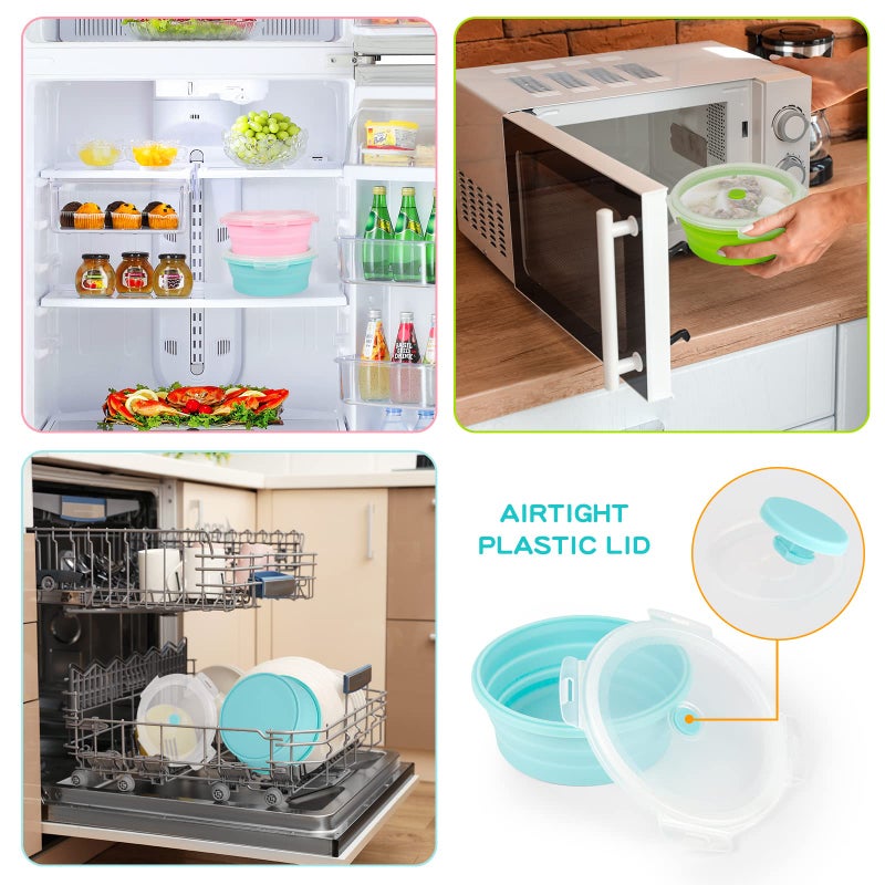 trrcylp 3Pack Collapsible Silicone Food Storage Containers with Lid 40OZ Foldable Lunch Bowl for Microwave Freezer Dishwasher Safe (500ml) - Image 3