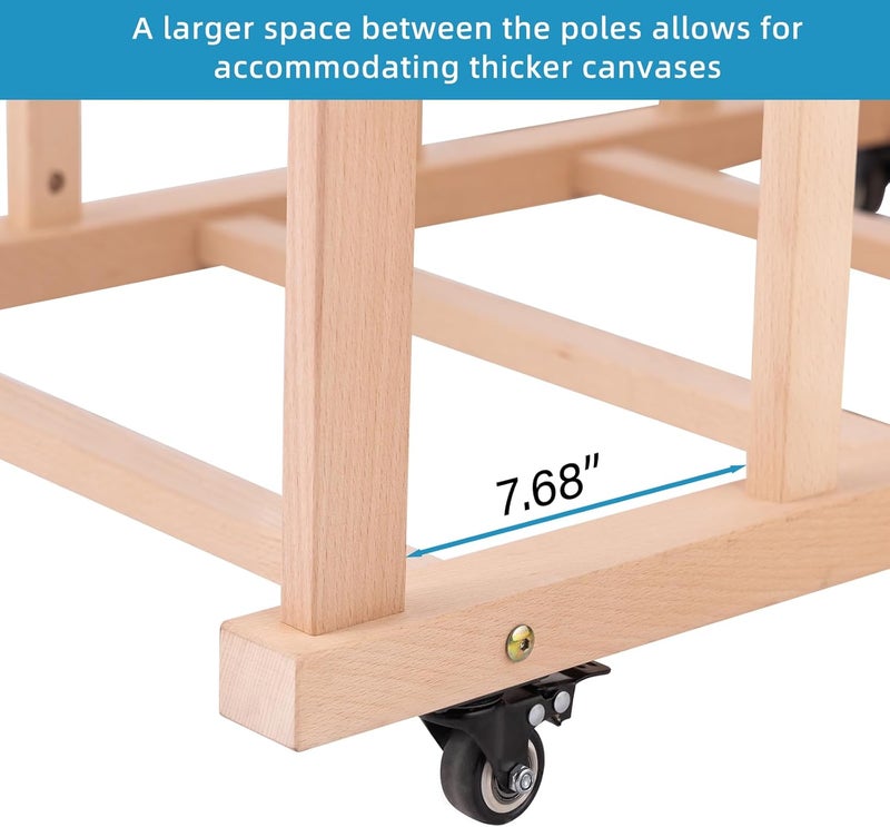 Somime Extra Large Art Canvas Storage Rack, Art Drying Rack, Wooden Canvas Boards Rack with Handle and Caster Wheels for Drawing Boards, Panels, Artwork in Art Studio/Gallery - Image 4