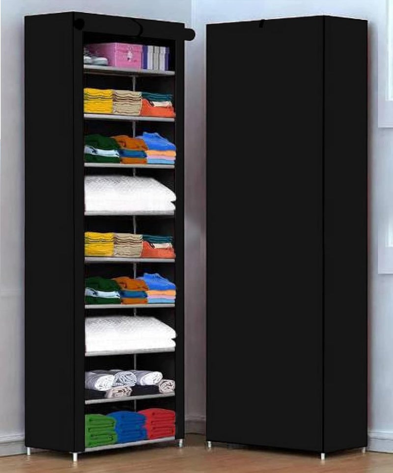 Jaffix Multipurpose Baby Wardrobe/Cabinet/Multipurpose Storage Rack, Foldable, Collapsible Fabric Wardrobe Organizer for Clothes (Plastic and Non Woven Fabric) (9 - Layer, Black) - Image 1