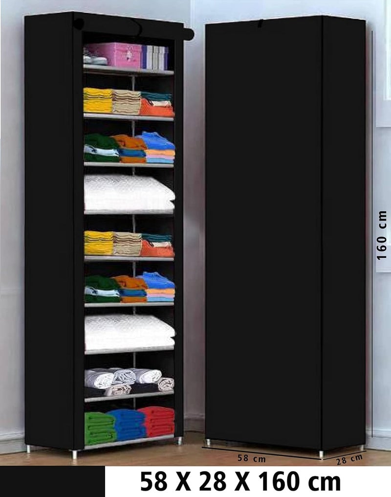 Jaffix Multipurpose Baby Wardrobe/Cabinet/Multipurpose Storage Rack, Foldable, Collapsible Fabric Wardrobe Organizer for Clothes (Plastic and Non Woven Fabric) (9 - Layer, Black) - Image 3