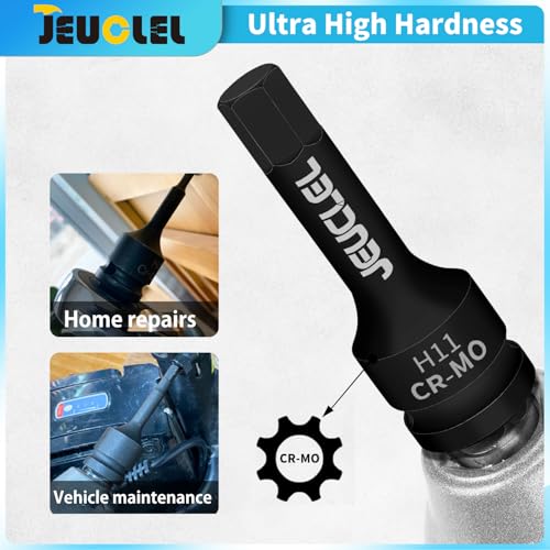JEUCLEL 11mm Hex Impact Bit Socket, H8 1/2-Inch Impact Drive Allen Socket, Cr-Mo Steel Lengthen Hex Screwdriver Adapter for Electric Ratchet Wrenches Fastening Screws - Image 5