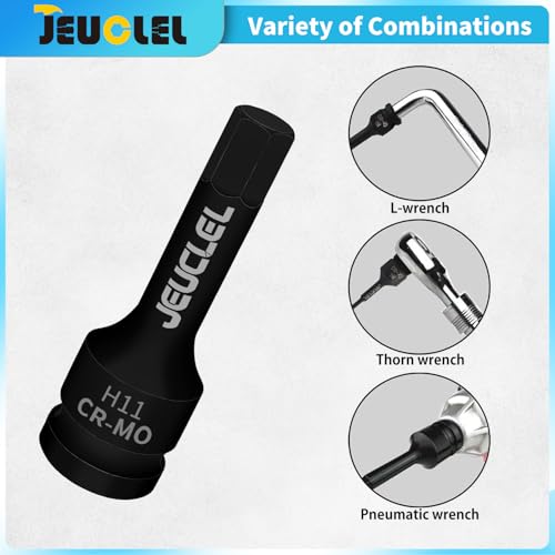 JEUCLEL 11mm Hex Impact Bit Socket, H8 1/2-Inch Impact Drive Allen Socket, Cr-Mo Steel Lengthen Hex Screwdriver Adapter for Electric Ratchet Wrenches Fastening Screws - Image 3