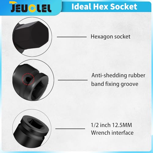 JEUCLEL 11mm Hex Impact Bit Socket, H8 1/2-Inch Impact Drive Allen Socket, Cr-Mo Steel Lengthen Hex Screwdriver Adapter for Electric Ratchet Wrenches Fastening Screws - Image 4