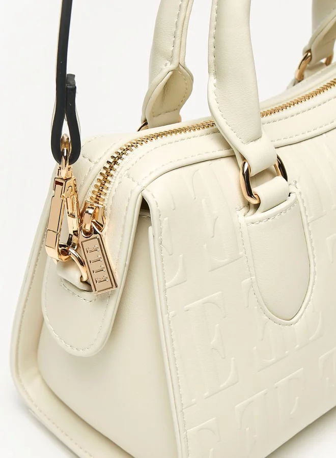 ايل Women Monogram Embossed Tote Bag with Detachable Strap and Zip Closure