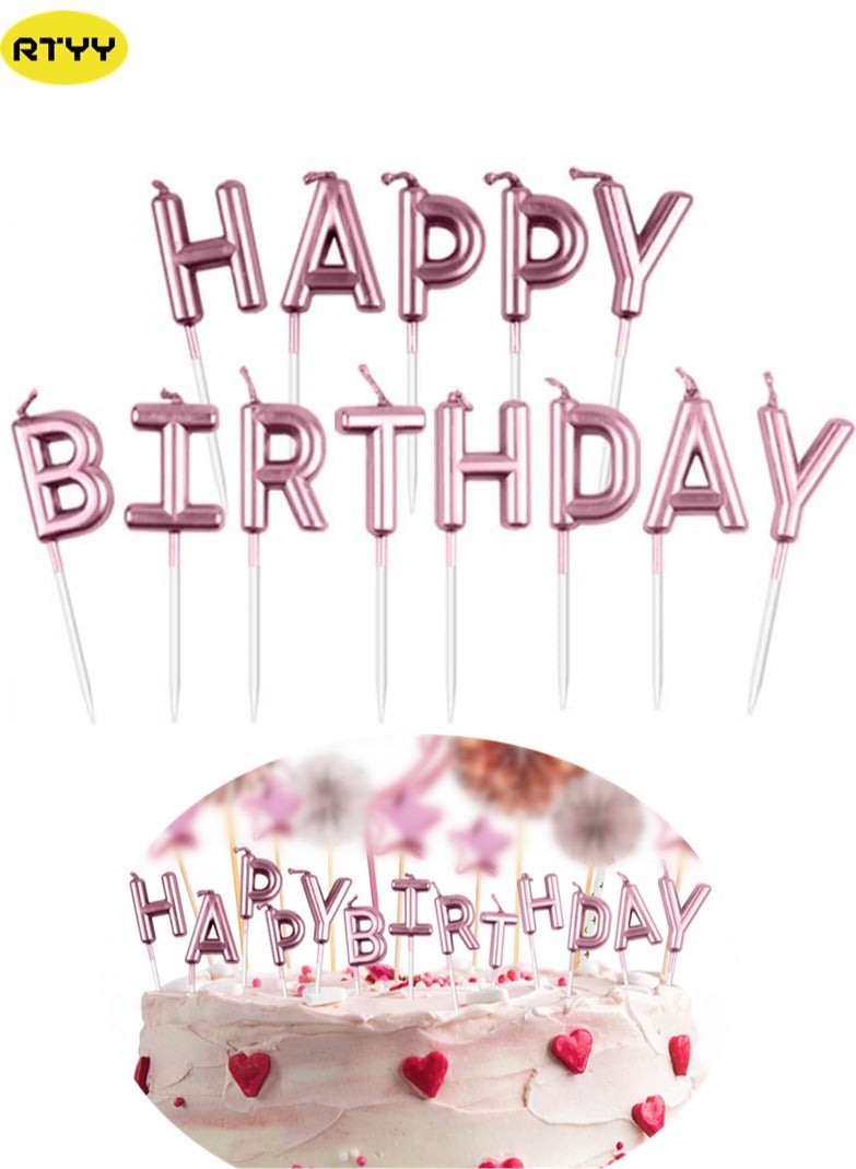 RTYY Happy Birthday Letter Birthday Candle, Birthday Candle Baking Dessert Cake Party Romantic Atmosphere Decoration Birthday Cake Top Decoration Cupcake Decoration(Rose Gold) - Image 1