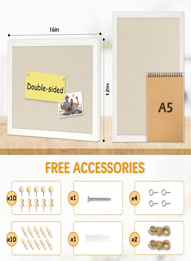 DOLLAR BOSS Bulletin Boards with Linen 1-Pack 16''X 12'' Double-Sided Cork Board for Walls Wood Framed Bulletin Boards, Small Pin Board for Home Kitchen Office Decorative Hanging 10 Pushpins - Image 2