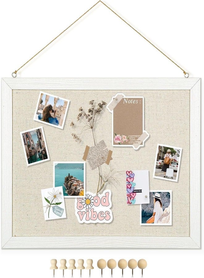 DOLLAR BOSS Bulletin Boards with Linen 1-Pack 16''X 12'' Double-Sided Cork Board for Walls Wood Framed Bulletin Boards, Small Pin Board for Home Kitchen Office Decorative Hanging 10 Pushpins - Image 1