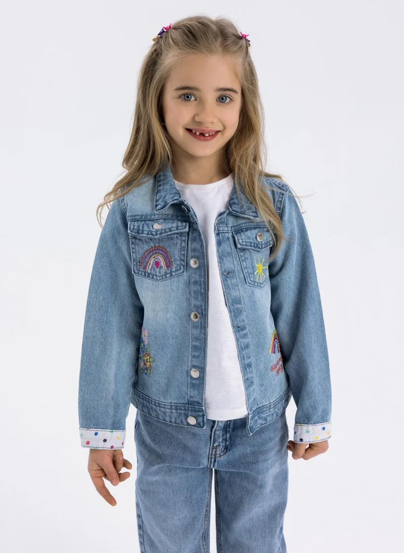 مينوتي Kids Girls Embroidered Denim Jacket