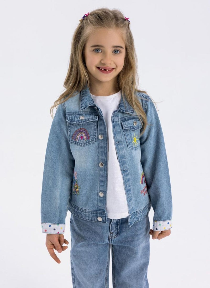 MINOTI Kids Girls Denim Jacket with Button Fastening  - Image 1