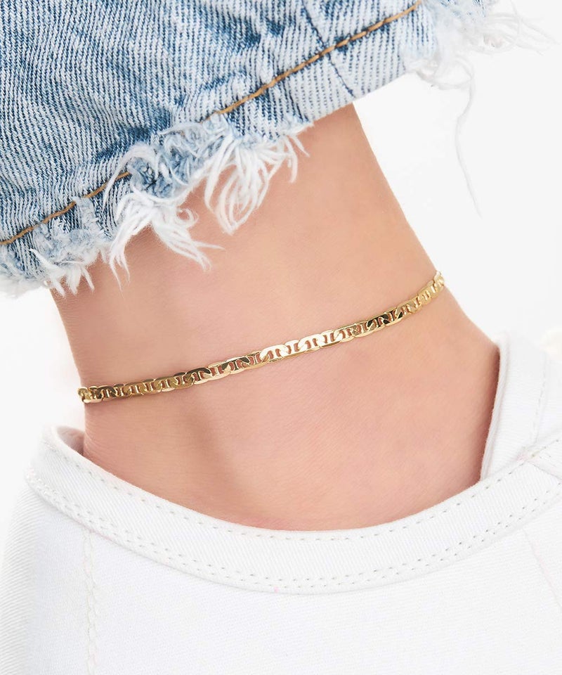 Barzel 18K Gold Plated Flat Marina Link Anklet for Women - Made In Brazil (9.00) - Image 2