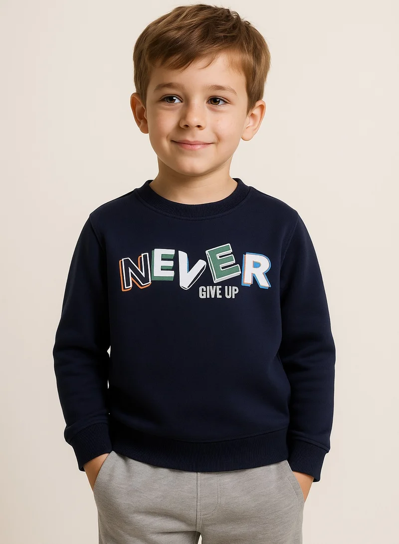 victor and jane Boys' Navy "Never Give Up" Slogan Sweatshirt
