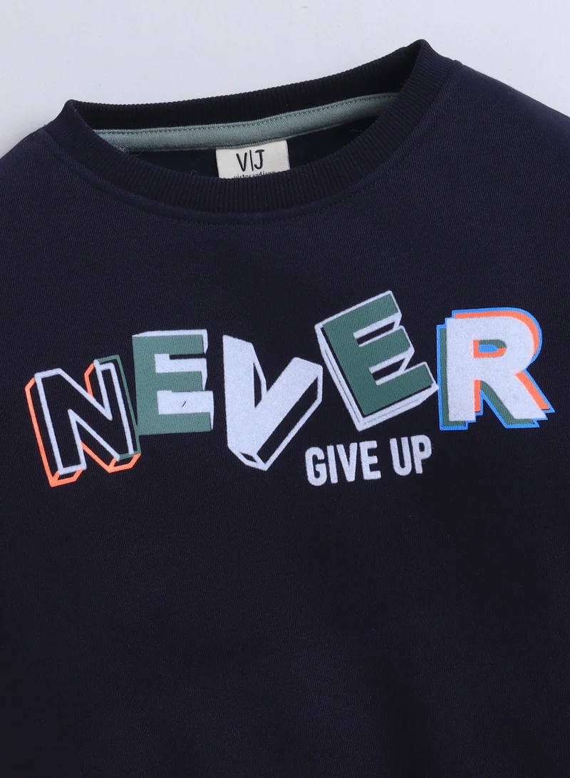 Victor And Jane  Boys' Navy "Never Give Up" Slogan Sweatshirt for Men | Best Price UAE