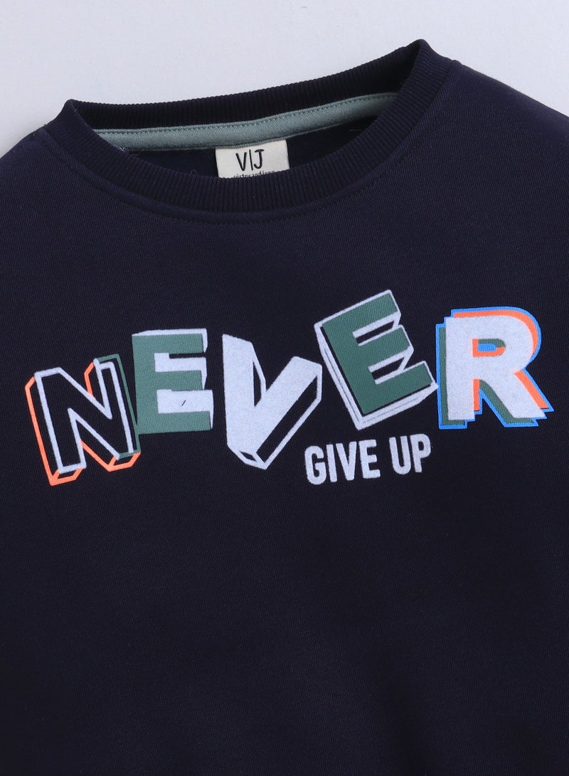 victor and jane Boys' Navy "Never Give Up" Slogan Sweatshirt - Image 3