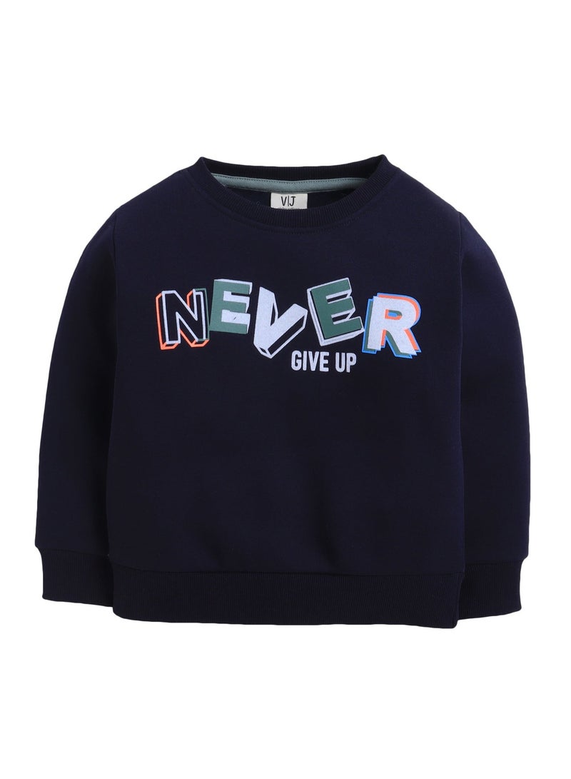 victor and jane Boys' Navy "Never Give Up" Slogan Sweatshirt - Image 2