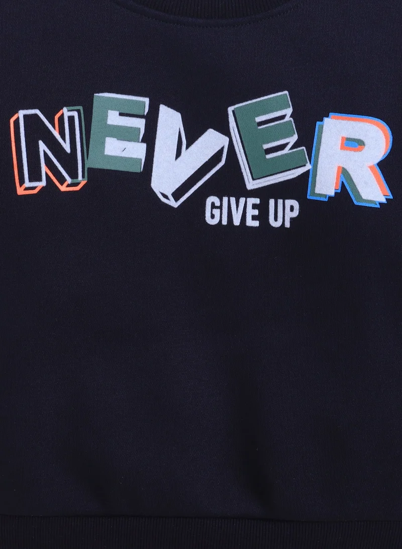 Victor And Jane  Boys' Navy "Never Give Up" Slogan Sweatshirt for Men | Best Price UAE