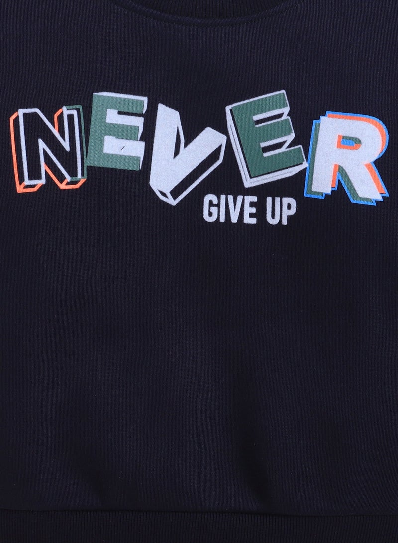victor and jane Boys' Navy "Never Give Up" Slogan Sweatshirt - Image 4