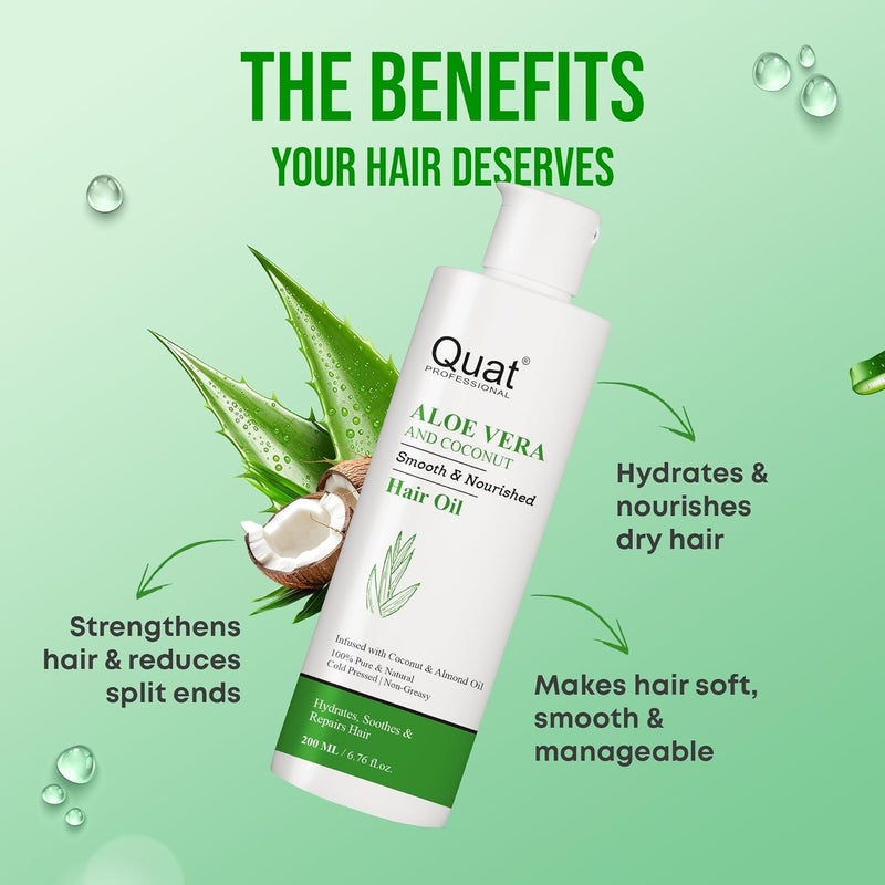 QUAT Aloevera And Coconut Hair Growth Oil Hydrates Soother Repairs Hair Hair Oil 200 ml - Image 3