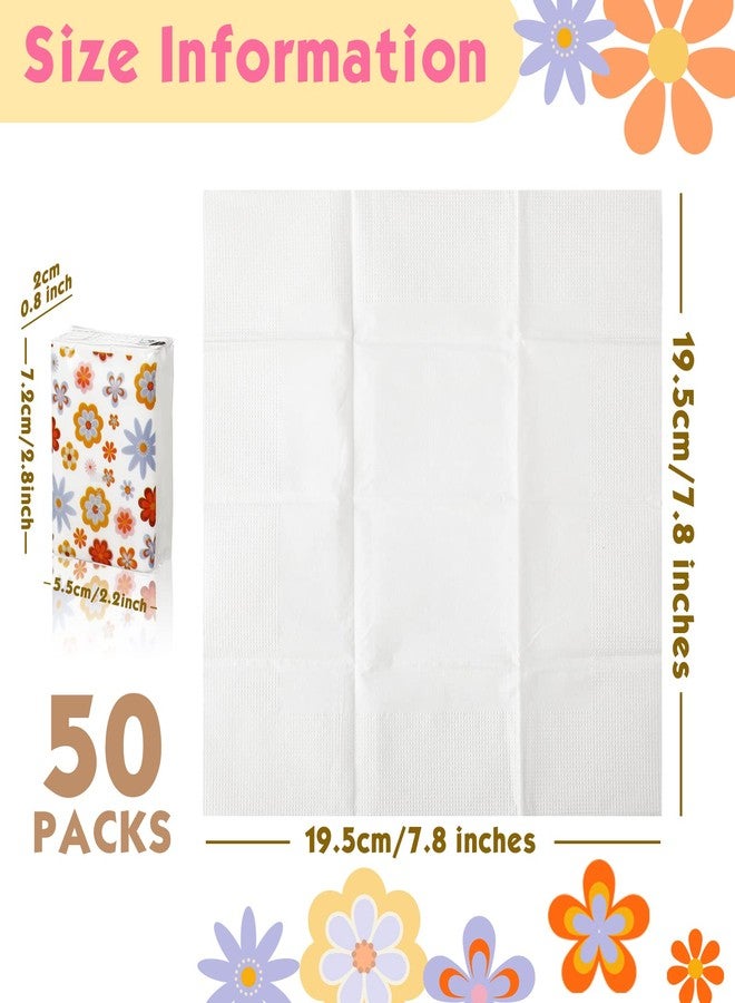 Sinmoe 50 Pack Back to School Pocket Tissues for Classroom Travel Packs Bulk 3 Ply Small Floral Travel Facial Individual Tissue Pocket Size for Wedding Holiday Party Supplies, 7 Sheets Each - Image 2