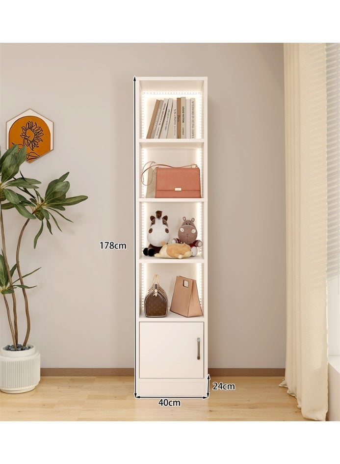  CityRiya-Long خزانة كتب بيضاء، رف كتب من 5 طبقات مع إضاءة LED، خزانة تخزين بطول 178 سم، منظم أقراص DVD وCD، رفوف عرض وتخزين، رف تخزين مفتوح، رفوف كتب للمكتب المنزلي (أبيض) - Image 3