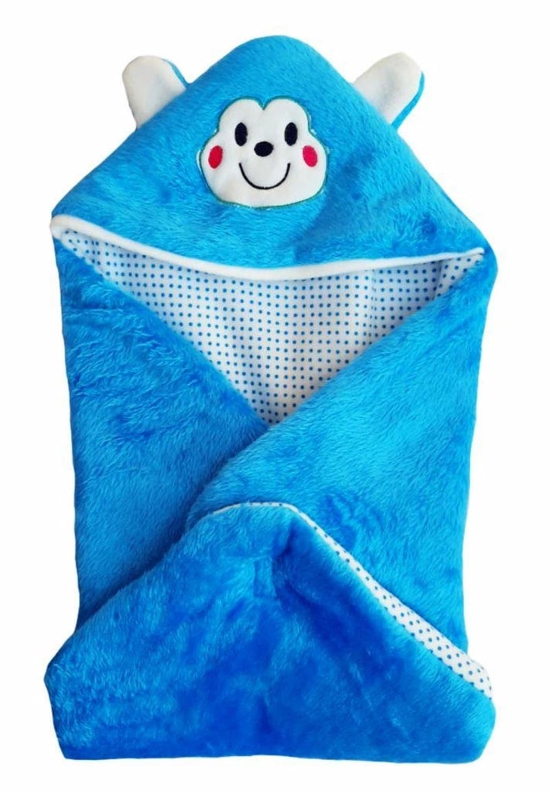 Brandonn BRANDONN Newborn Combo of Furry Glacier Hooded Smily Baby Blanket and Premium Glacier Hooded Baby Wrapper(Pack of 2, Pink n White-Blue) - Image 4