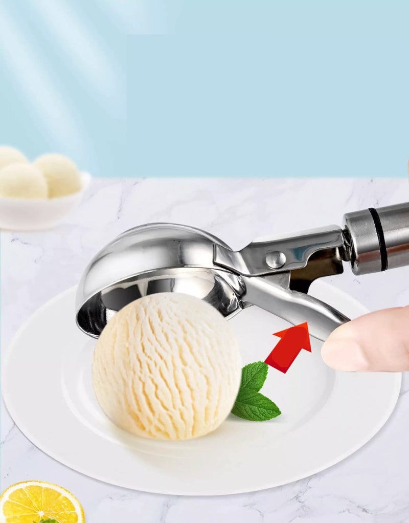 Iktu Solid Stainless Steel Ice Cream Scoop,Stainless Steel Ice Cream Spoon with Easy Trigger, Dipper for Fruits, Water Melon Scoop - Image 3