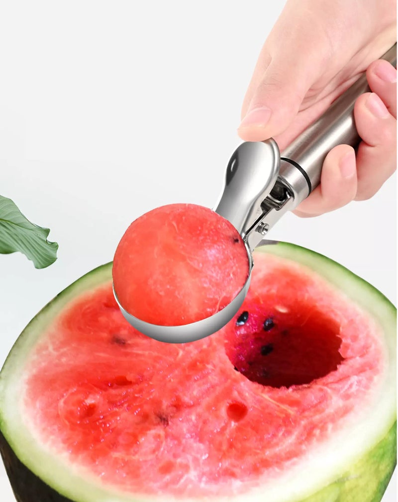 Iktu Solid Stainless Steel Ice Cream Scoop,Stainless Steel Ice Cream Spoon with Easy Trigger, Dipper for Fruits, Water Melon Scoop - Image 4