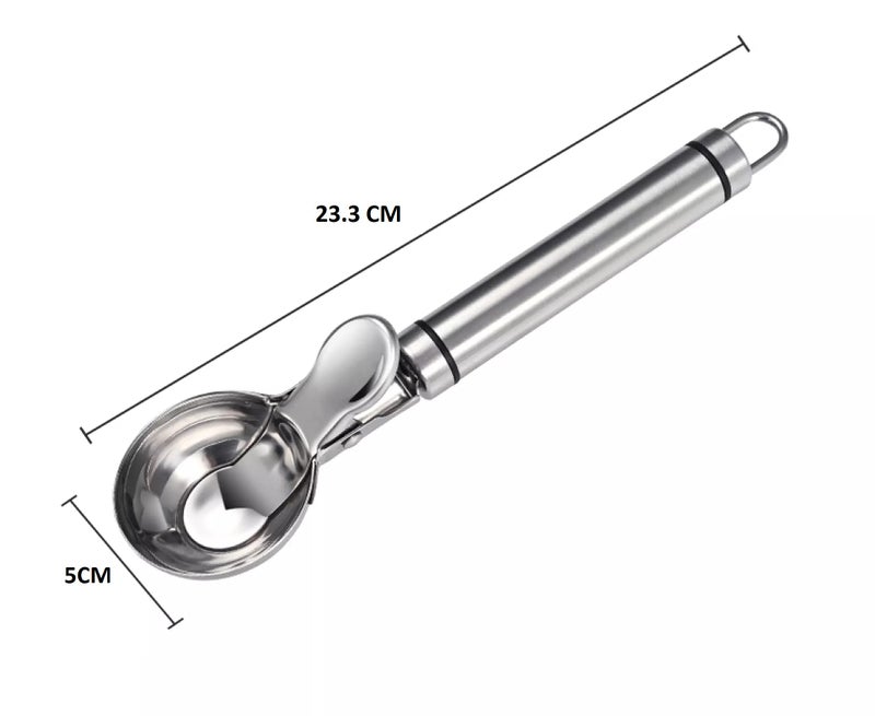 Iktu Solid Stainless Steel Ice Cream Scoop,Stainless Steel Ice Cream Spoon with Easy Trigger, Dipper for Fruits, Water Melon Scoop - Image 5