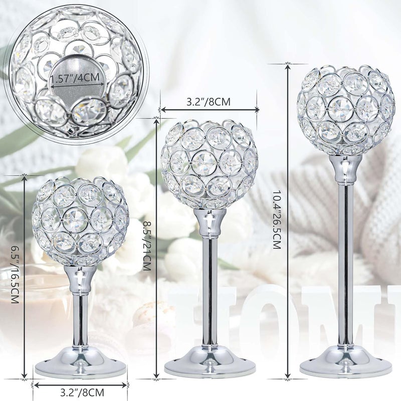 Kehail Crystal Metal Tealight Candlestick Set of 6 - Elegant Silver Candelabras for Wedding and Dining Table Decor - Image 2