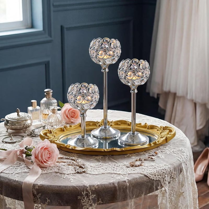 Kehail Crystal Metal Tealight Candlestick Set of 6 - Elegant Silver Candelabras for Wedding and Dining Table Decor - Image 5