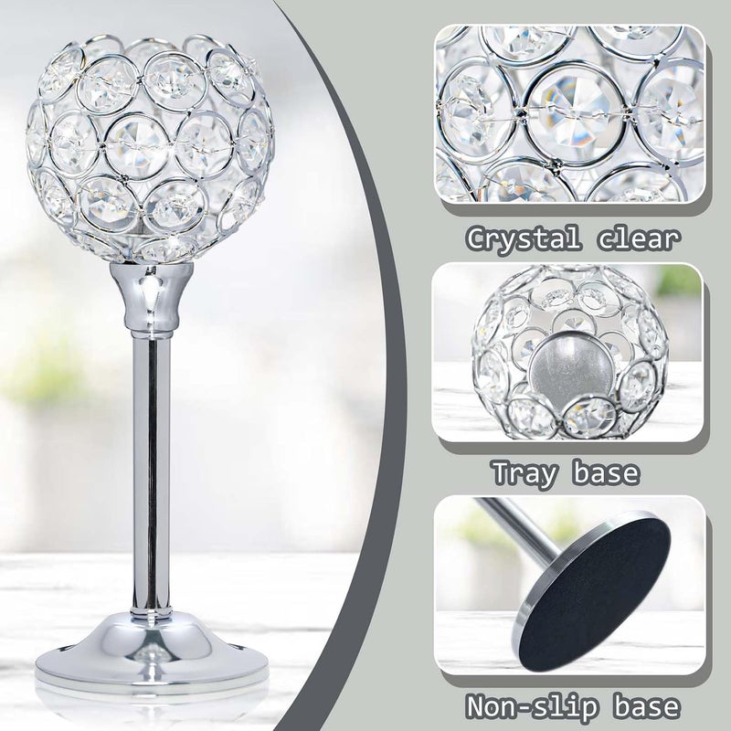 Kehail Crystal Metal Tealight Candlestick Set of 6 - Elegant Silver Candelabras for Wedding and Dining Table Decor - Image 3