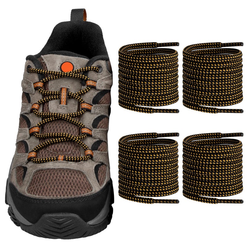 Endoto 2 Pairs Shoelaces for Merrell Moab Boots Replacement Round Shoe Laces Hiking Running Shoes Strings(Color:Black&YellowCombo,Size:48Inch) - Image 1