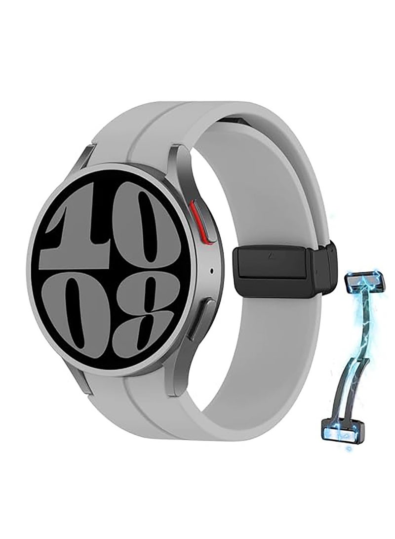 Magnetic Band for Samsung Galaxy Watch 6 Classic 47mm 43mm/5 Pro 45mm/Watch 7 FE 6 5 4 44mm 40mm/4 Classic 46mm 42mm,Silicone Strap for Samsung Watch 5 Pro 45mm,No Gap Buckle Grey - Image 1
