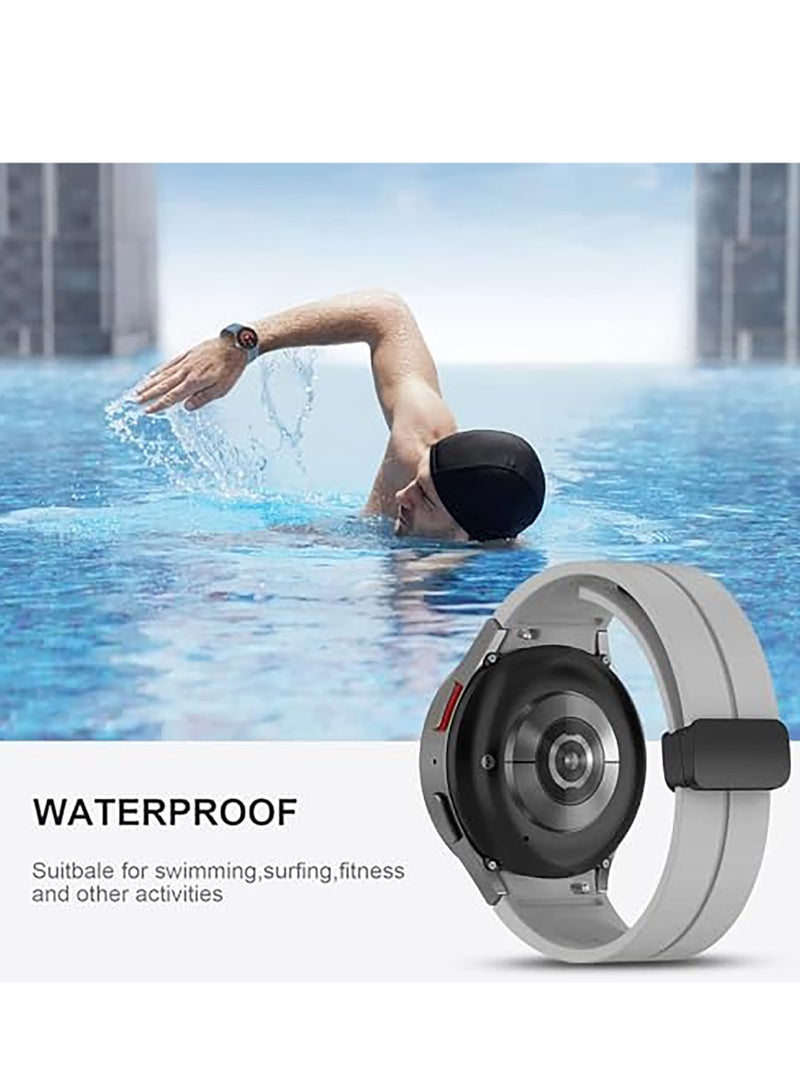 Magnetic Band for Samsung Galaxy Watch 6 Classic 47mm 43mm/5 Pro 45mm/Watch 7 FE 6 5 4 44mm 40mm/4 Classic 46mm 42mm,Silicone Strap for Samsung Watch 5 Pro 45mm,No Gap Buckle Grey - Image 2