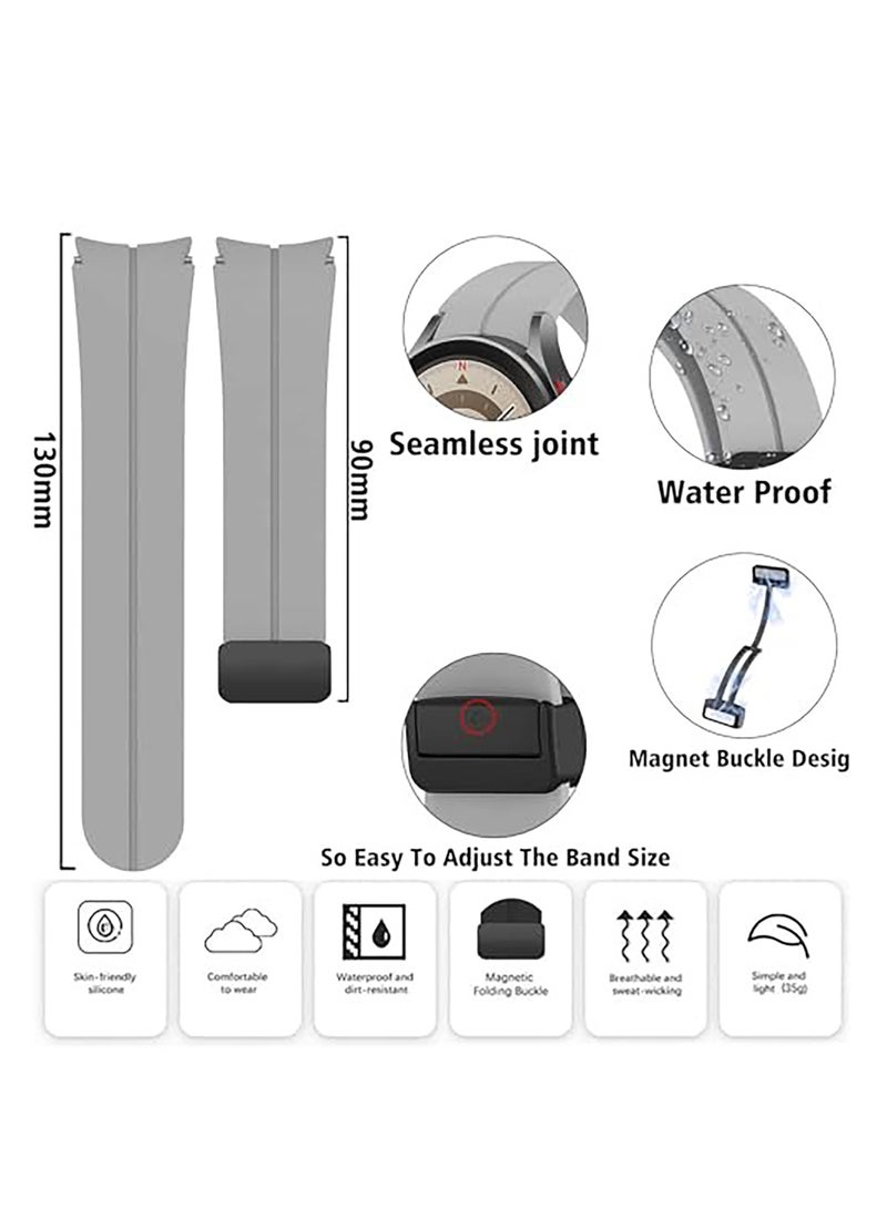 Magnetic Band for Samsung Galaxy Watch 6 Classic 47mm 43mm/5 Pro 45mm/Watch 7 FE 6 5 4 44mm 40mm/4 Classic 46mm 42mm,Silicone Strap for Samsung Watch 5 Pro 45mm,No Gap Buckle Grey - Image 4