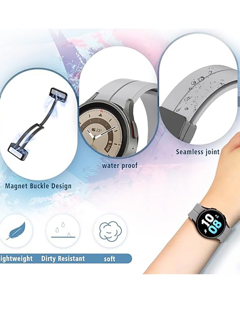 Magnetic Band for Samsung Galaxy Watch 6 Classic 47mm 43mm/5 Pro 45mm/Watch 7 FE 6 5 4 44mm 40mm/4 Classic 46mm 42mm,Silicone Strap for Samsung Watch 5 Pro 45mm,No Gap Buckle Grey - Image 3