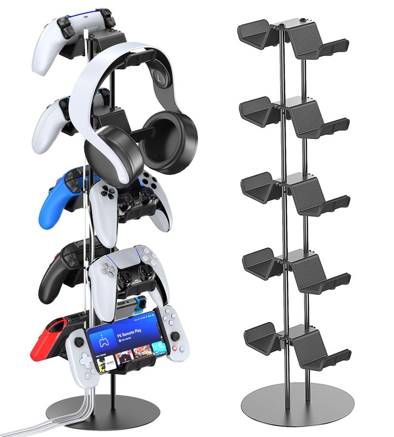 Kytok Gamer Gifts Headset Stand 5 Tiers with Cable Organizer Controller Stand Compatible with PS5XboxNintendo SwitchPS PortalPS4 Headset Holder Controller Holder for 10 Packs Controller