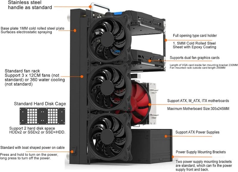 Steel Plate DIY Computer Motherboard Case Rack Open Chassis Frame for Gaming PC, Supports ATX M ATX ITX, Powerful Cooling for 360 Water Cooling System - Image 3