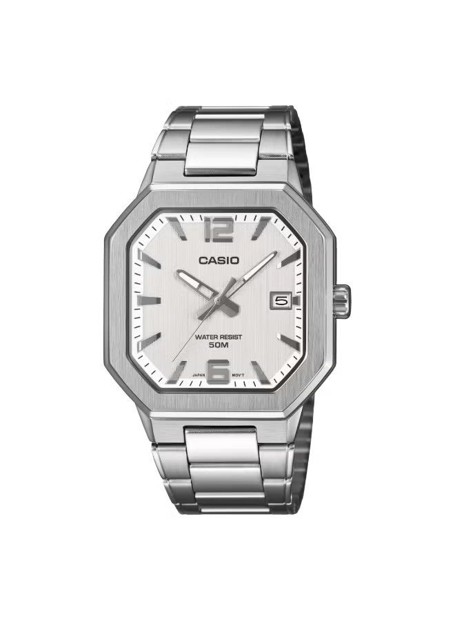 CASIO Analog Men's Watch MTP-B195D-7AVDF, 46.5 mm White Dial, Stainless Steel Case & Bracelet, 50m WR