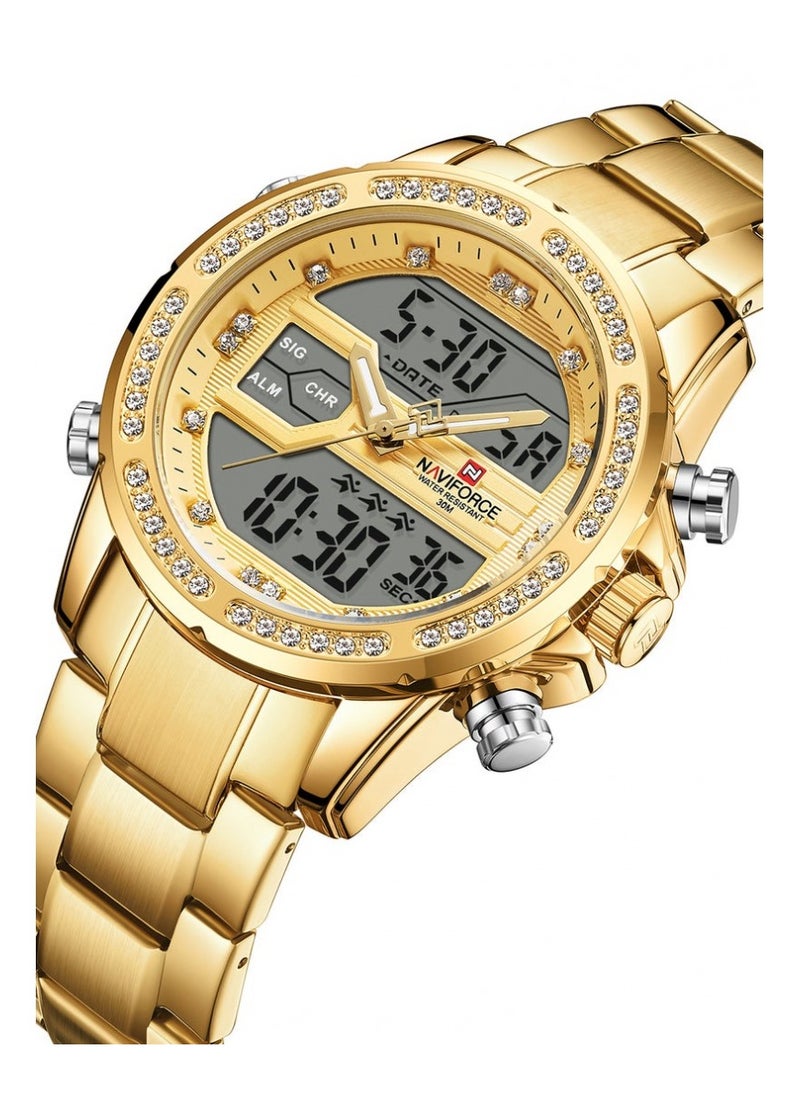 NAVIFORCE - Men's Stainless Steel Analog & Digital Wrist Watch NF9190 G/G - 45 mm - Gold - Image 1