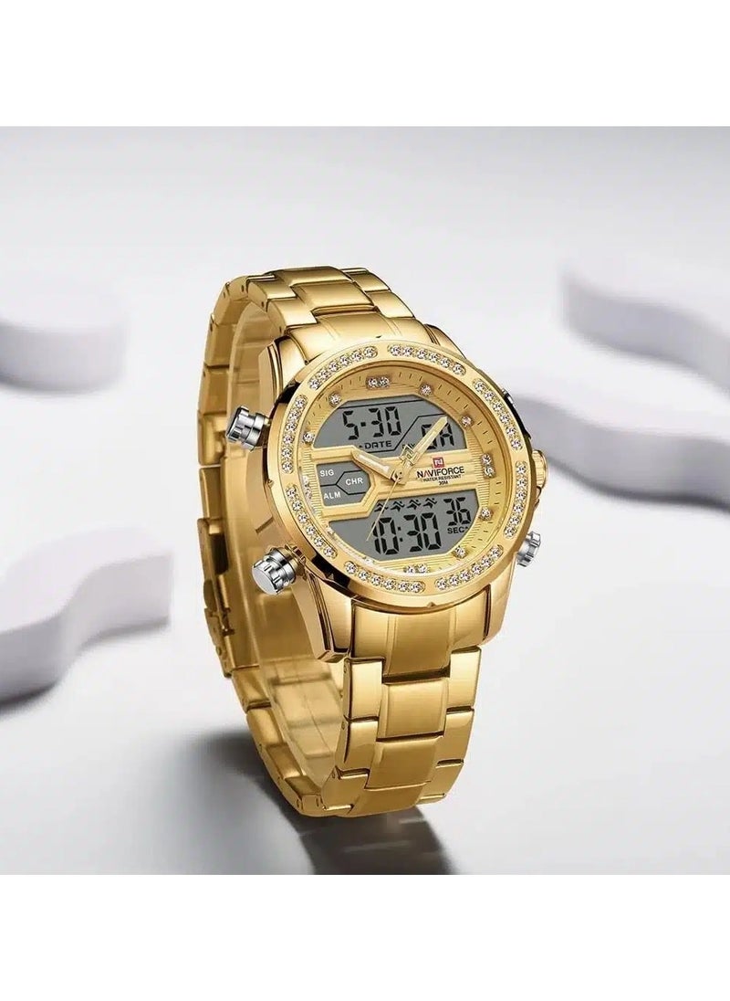 NAVIFORCE - Men's Stainless Steel Analog & Digital Wrist Watch NF9190 G/G - 45 mm - Gold - Image 1