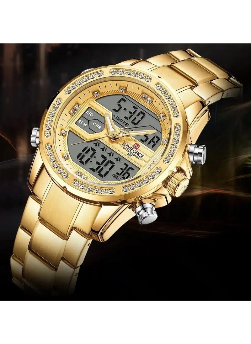 NAVIFORCE - Men's Stainless Steel Analog & Digital Wrist Watch NF9190 G/G - 45 mm - Gold - Image 1