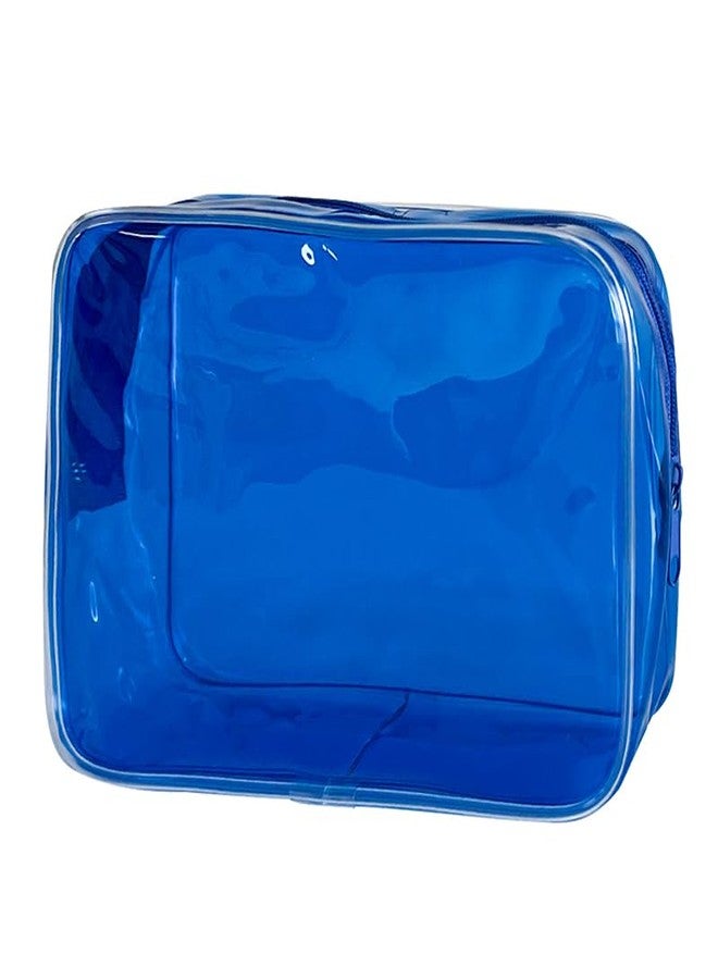 TotePrint Neon TSA Approved Clear Toiletry Pouch, 7"x2.3"x4.7" Size, PVC Travel Makeup Bags for Toiletries, Transparent Cosmetic Bag for Women and Men Small (dark blue) - Image 1