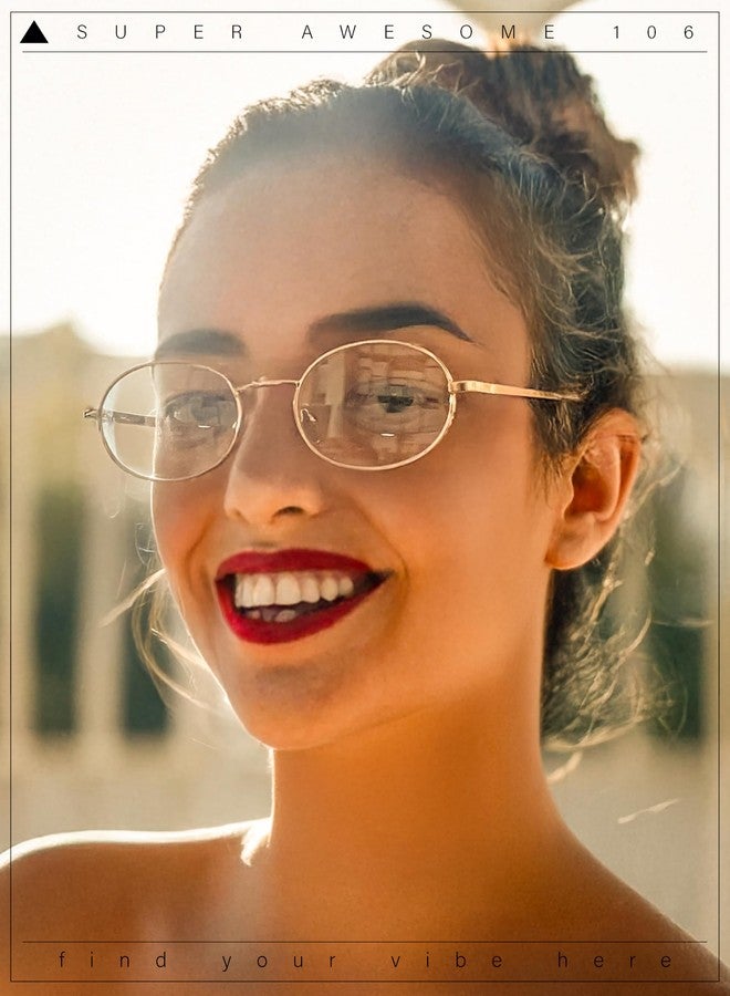 SA106 Classic Retro Oval Round Metal Rim Clear Lens Eyeglasses Gold - Clear - Image 2