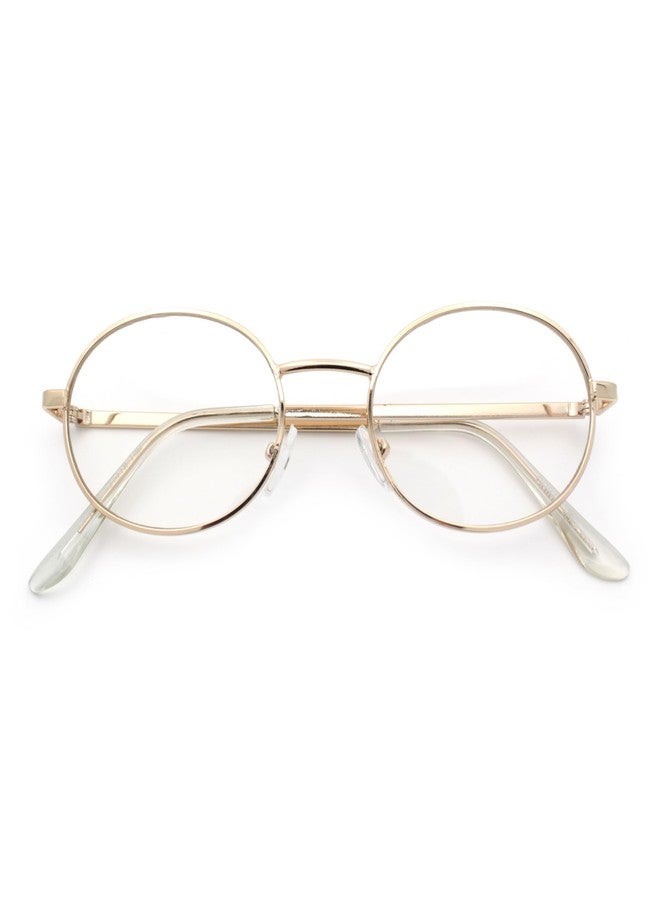SA106 Classic Retro Oval Round Metal Rim Clear Lens Eyeglasses Gold - Clear - Image 1
