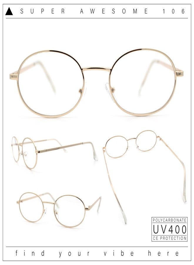 SA106 Classic Retro Oval Round Metal Rim Clear Lens Eyeglasses Gold - Clear - Image 4