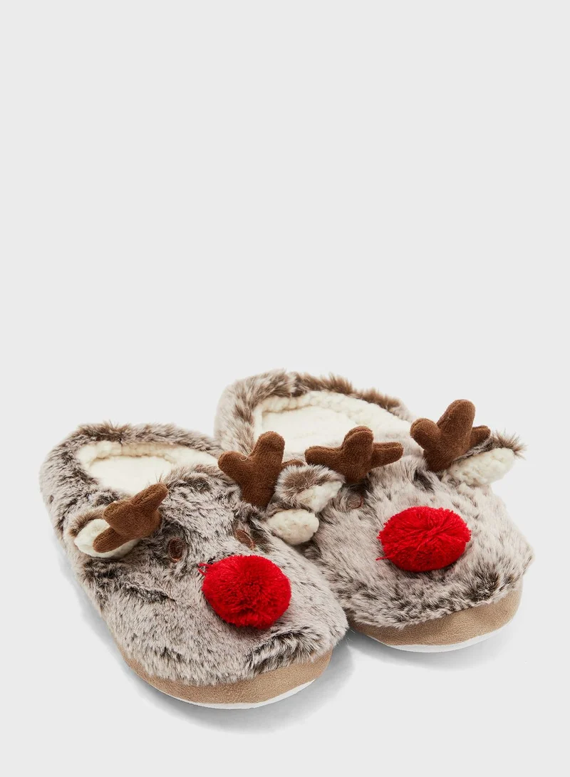 Ginger Plush Faux Fur Rudolf Slippers