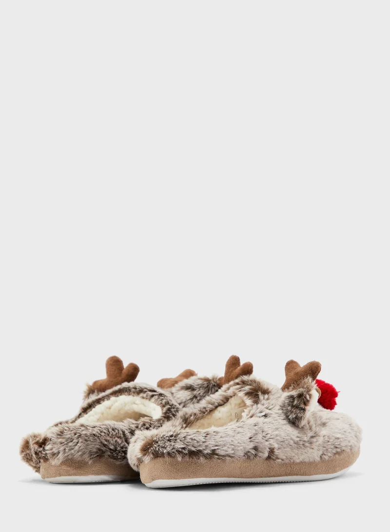 Ginger Plush Faux Fur Rudolf Slippers